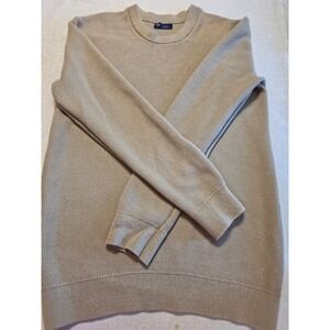 Gap Mens Crewneck Sweater Medium Tan Beige Textured Waffle Knit Long Sleeve